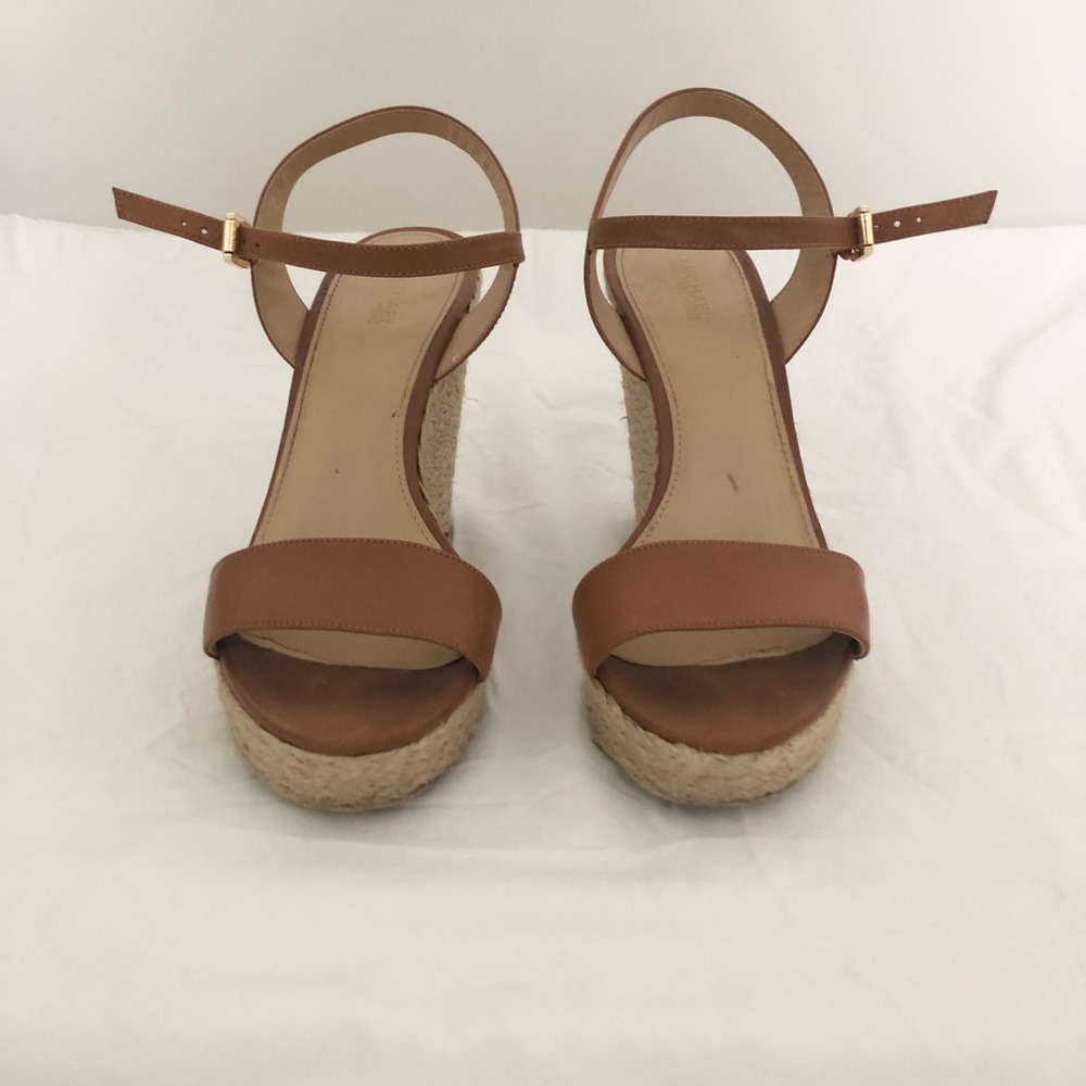 MICHAEL MICHAEL KORS Jill Round Toe Wedge Buckle Leather Espadrille Sz 9